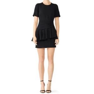 cinq a sept Black Mini Dress with Asymmetric Ruffle